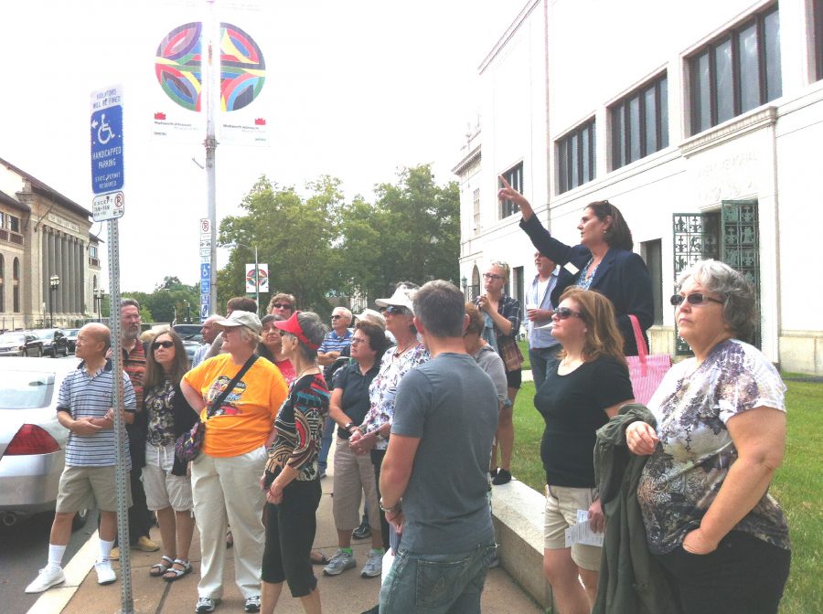 HPA's Mary Falvey (far right in blue jacket) leading an Envisionfest Walking Tour (2013)