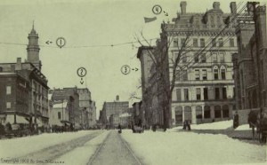 Main Street 1908 (north from Wadsworth Atheneum) (image courtesty of Connecticut State Library RG 800)